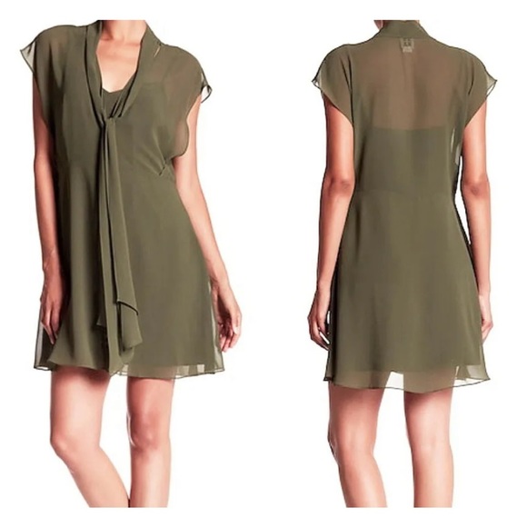 $325 Haute Hippie Front Tie Dress XSmall 0 2 Green + Optional Liner Sheer NWT